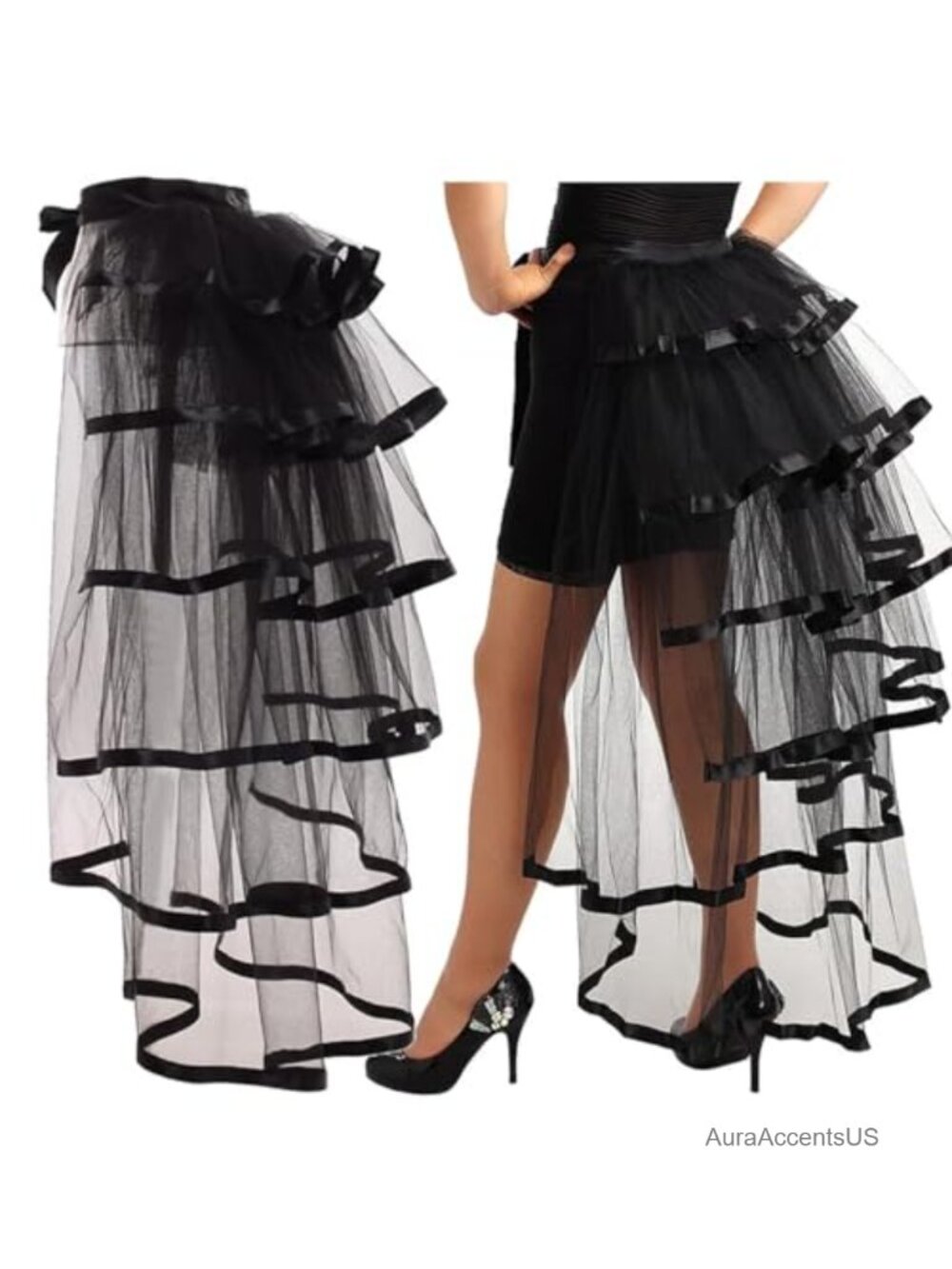 Steampunk Bustle Skirt Tulle Tutu Overskirt 6-Layer Tie-On